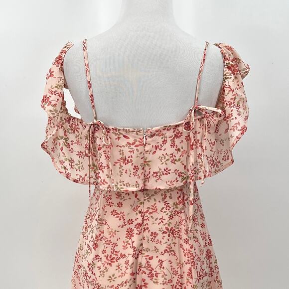 FOR LOVE AND LEMONS Aurora Mini Dress Womens Small Pink Floral Print Ruffle - Picture 4 of 16